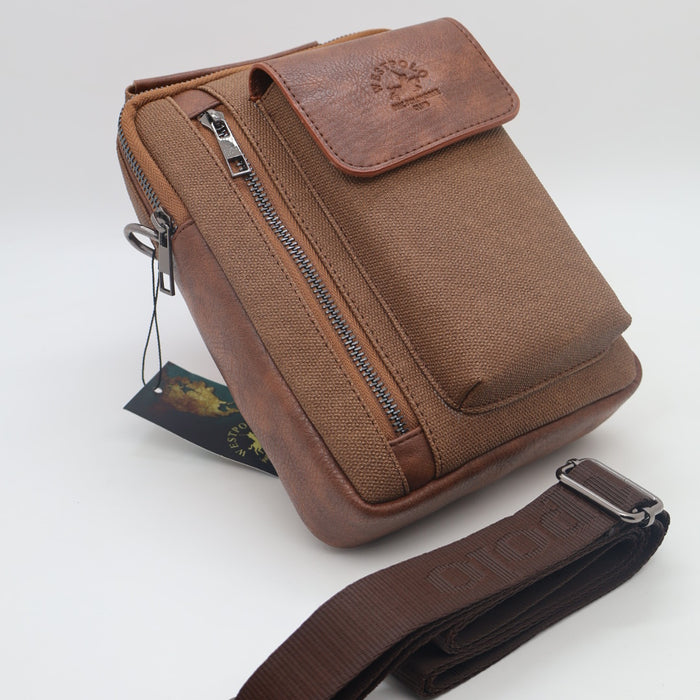 West Polo Men’s Crossbody Side Bag – Canvas & Leather Design