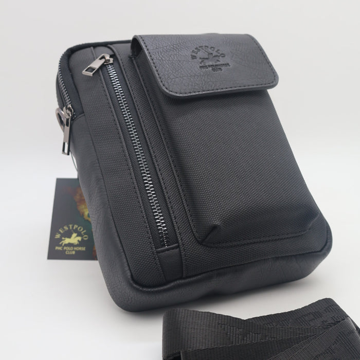 West Polo Men’s Crossbody Side Bag – Canvas & Leather Design