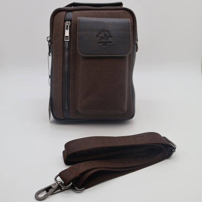 West Polo Men’s Crossbody Side Bag – Canvas & Leather Design