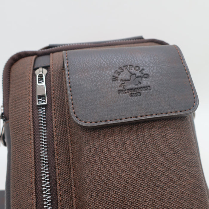 West Polo Men’s Crossbody Side Bag – Canvas & Leather Design