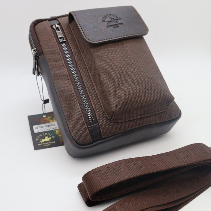 West Polo Men’s Crossbody Side Bag – Canvas & Leather Design