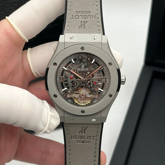 Hublot Big Bang Tourbillon Skeleton – Grey Dial with Titanium Case & Grey Leather Strap