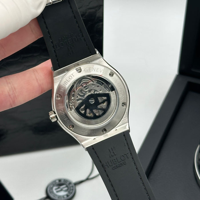 Hublot Skeleton Tourbillon Style Watch – Grey Leather Strap