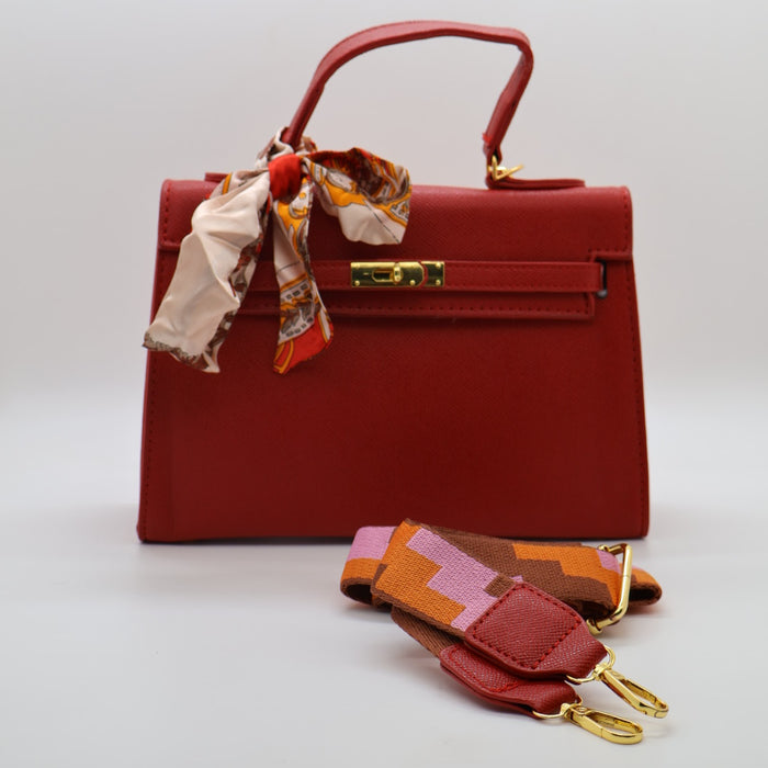 Hermes Luxury Kelly-Style Top Handle Bag with Scarf & Strap