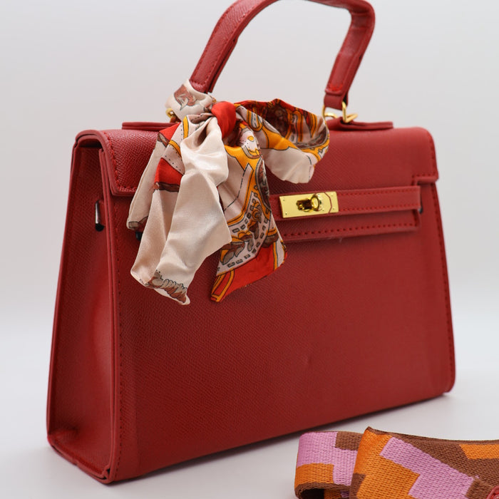 Hermes Luxury Kelly-Style Top Handle Bag with Scarf & Strap