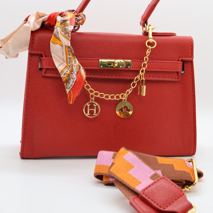 Hermes Luxury Kelly-Style Top Handle Bag with Scarf & Strap