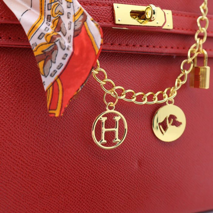 Hermes Luxury Kelly-Style Top Handle Bag with Scarf & Strap