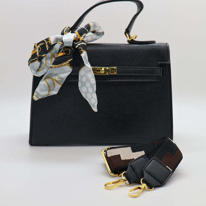 Hermes Luxury Kelly-Style Top Handle Bag with Scarf & Strap