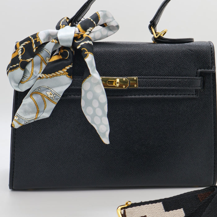 Hermes Luxury Kelly-Style Top Handle Bag with Scarf & Strap