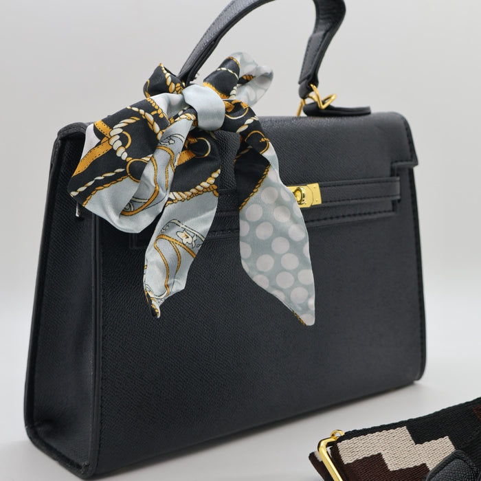Hermes Luxury Kelly-Style Top Handle Bag with Scarf & Strap