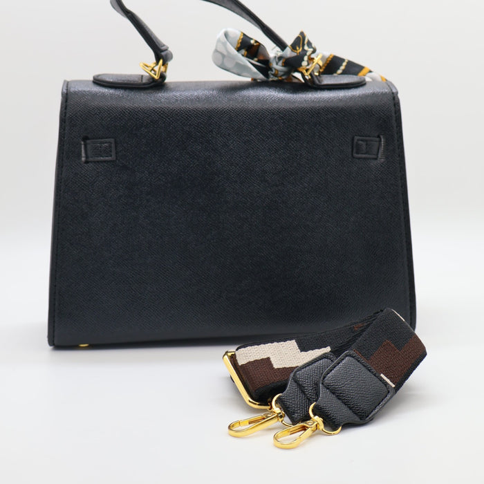 Hermes Luxury Kelly-Style Top Handle Bag with Scarf & Strap