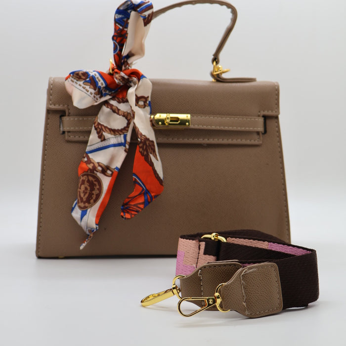 Hermes Luxury Kelly-Style Top Handle Bag with Scarf & Strap
