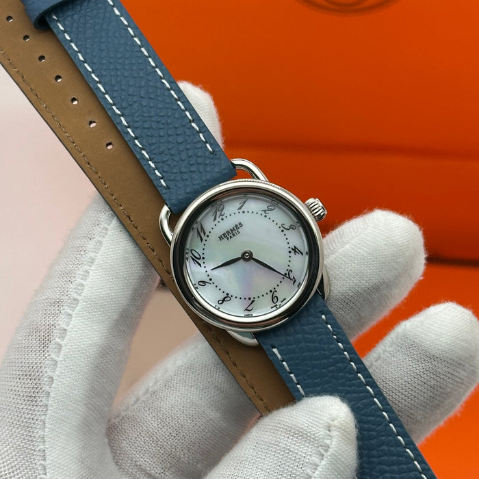 Hermes Arceau Navy Blue Leather Strap Watch