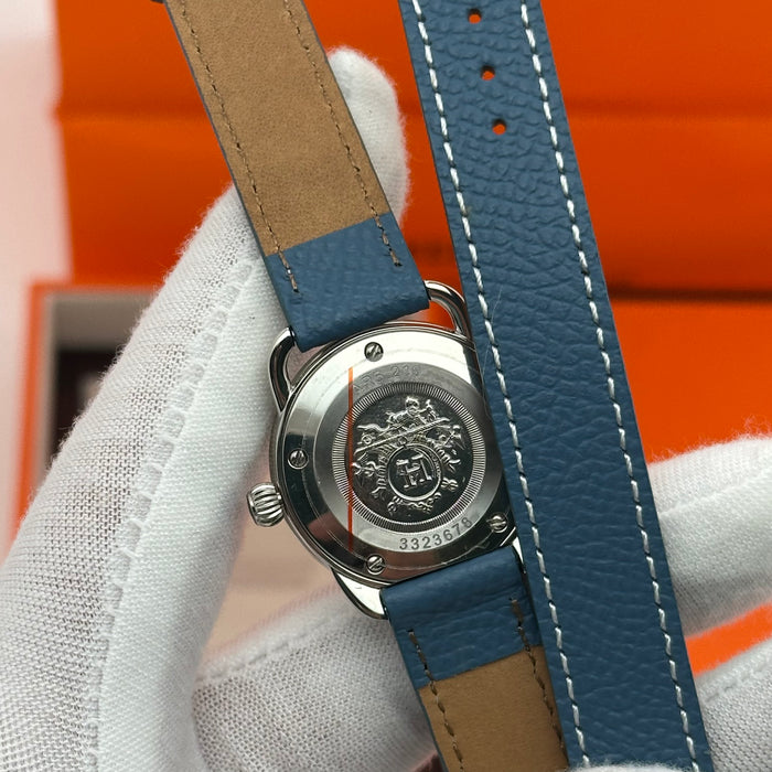Hermes Arceau Navy Blue Leather Strap Watch