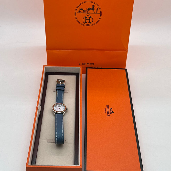 Hermes Arceau Navy Blue Leather Strap Watch