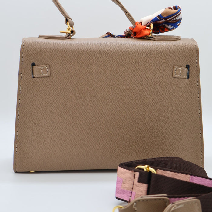 Hermes Luxury Kelly-Style Top Handle Bag with Scarf & Strap