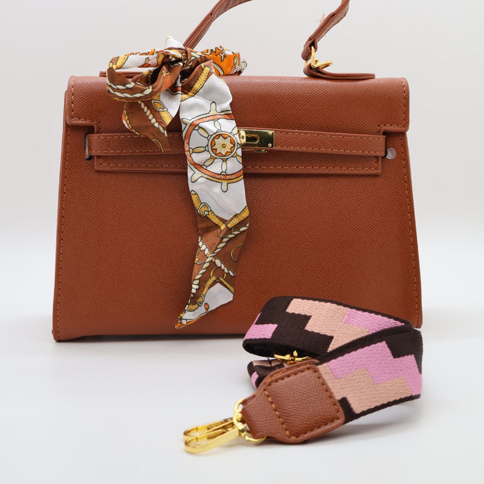 Hermes Luxury Kelly-Style Top Handle Bag with Scarf & Strap