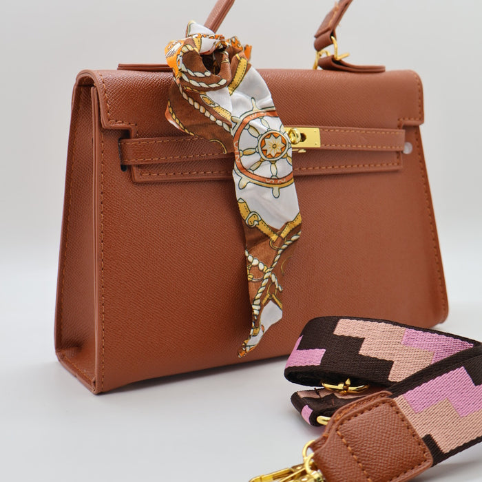 Hermes Luxury Kelly-Style Top Handle Bag with Scarf & Strap