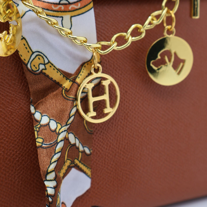 Hermes Luxury Kelly-Style Top Handle Bag with Scarf & Strap