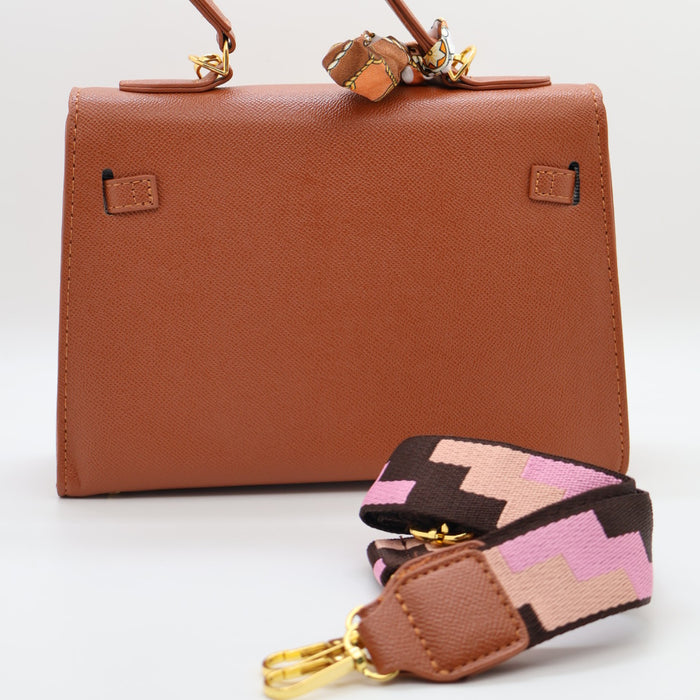 Hermes Luxury Kelly-Style Top Handle Bag with Scarf & Strap