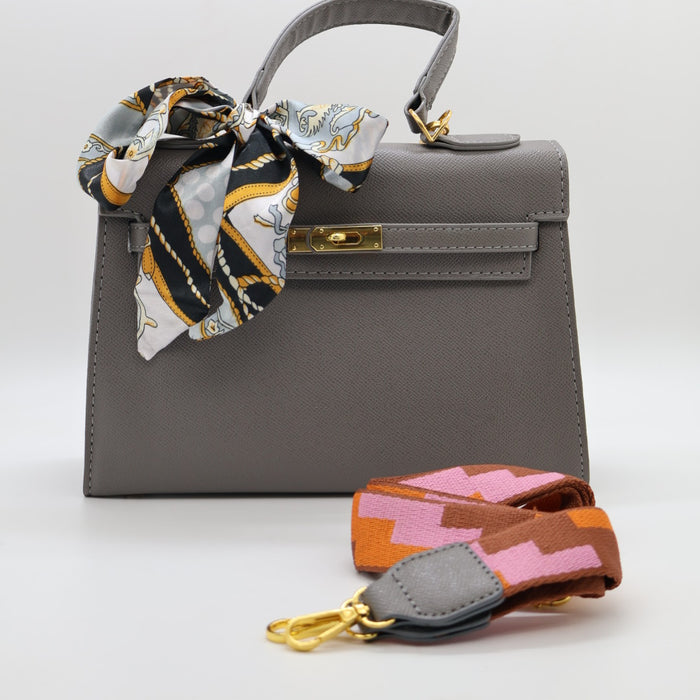 Hermes Luxury Kelly-Style Top Handle Bag with Scarf & Strap