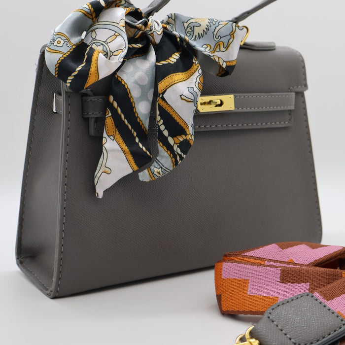 Hermes Luxury Kelly-Style Top Handle Bag with Scarf & Strap