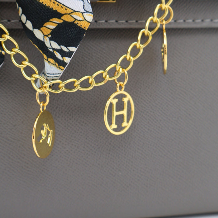 Hermes Luxury Kelly-Style Top Handle Bag with Scarf & Strap