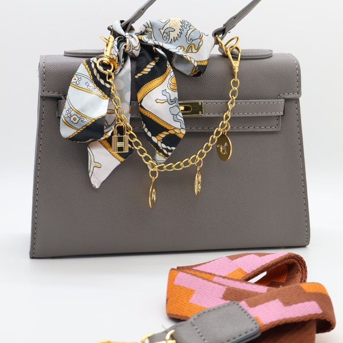 Hermes Luxury Kelly-Style Top Handle Bag with Scarf & Strap