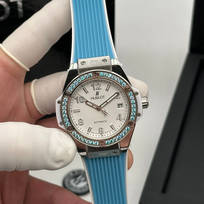 Hublot Big Bang Ladies Automatic – Blue Rubber Strap with Crystal Bezel