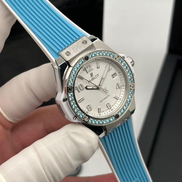 Hublot Big Bang Ladies Automatic – Blue Rubber Strap with Crystal Bezel