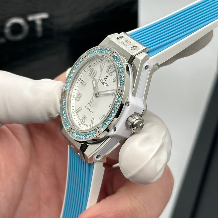 Hublot Big Bang Ladies Automatic – Blue Rubber Strap with Crystal Bezel