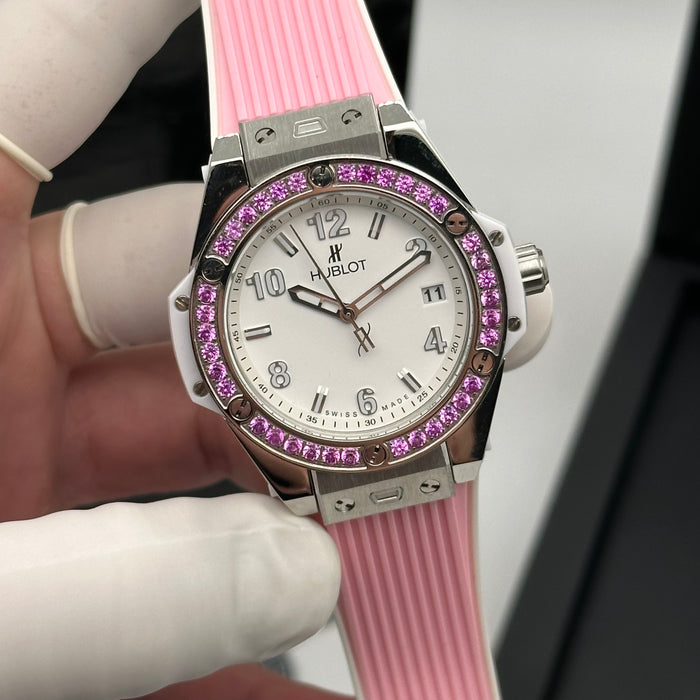 Hublot Ladies Automatic Watch – Pink Strap with Crystal Bezel