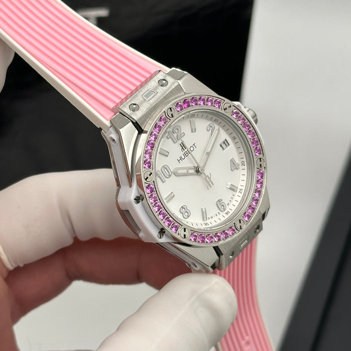 Hublot Ladies Automatic Watch – Pink Strap with Crystal Bezel