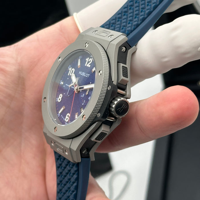 Hublot Big Bang Chronograph Titanium – Blue Dial | Grey Case & Blue Rubber Strap
