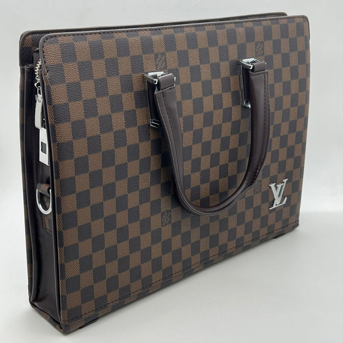 Luxury Louis Vuitton Checkered Leather Handbag with Fingerprint Lock – Elegant Business Tote