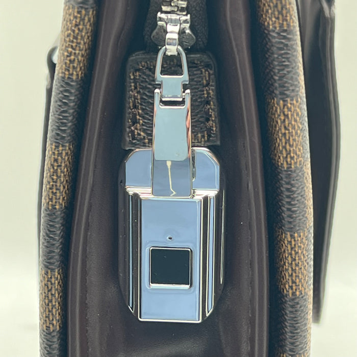 Luxury Louis Vuitton Checkered Leather Handbag with Fingerprint Lock – Elegant Business Tote