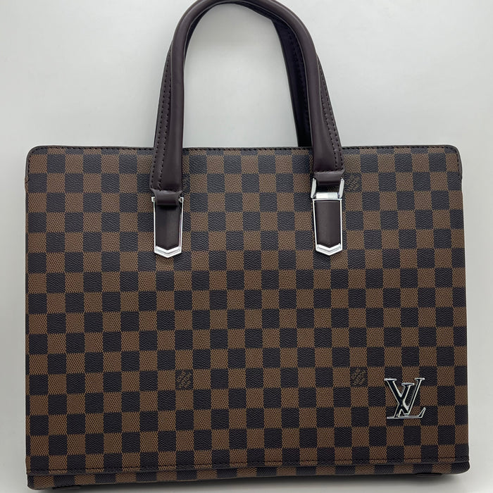 Luxury Louis Vuitton Checkered Leather Handbag with Fingerprint Lock – Elegant Business Tote