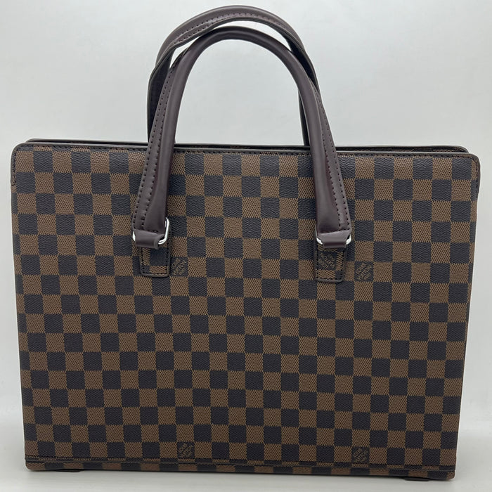 Luxury Louis Vuitton Checkered Leather Handbag with Fingerprint Lock – Elegant Business Tote