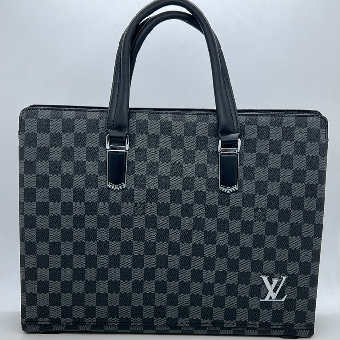 Luxury Louis Vuitton Checkered Leather Handbag with Fingerprint Lock – Elegant Business Tote