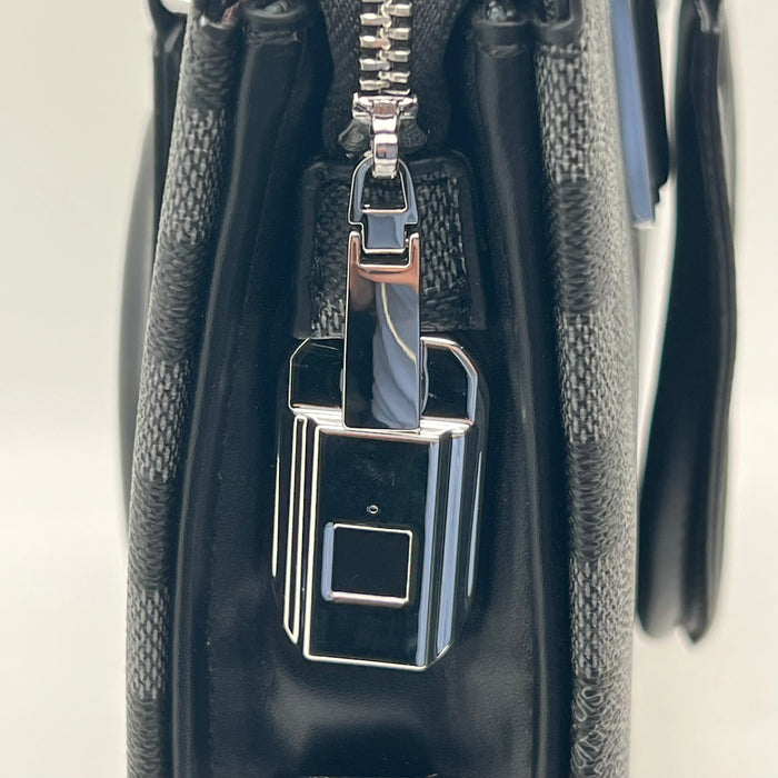 Luxury Louis Vuitton Checkered Leather Handbag with Fingerprint Lock – Elegant Business Tote