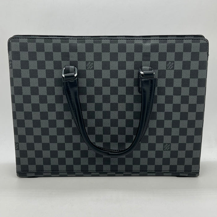 Luxury Louis Vuitton Checkered Leather Handbag with Fingerprint Lock – Elegant Business Tote