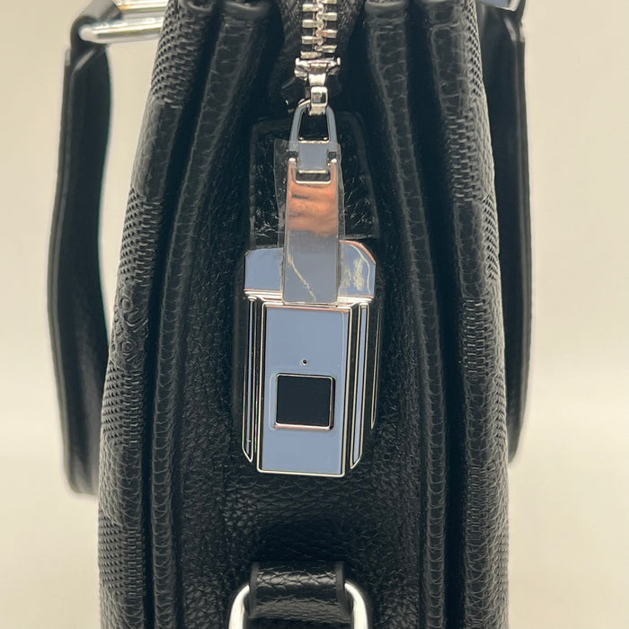Luxury Louis Black Checkered Leather Handbag with Fingerprint Lock – Premium Business Tote