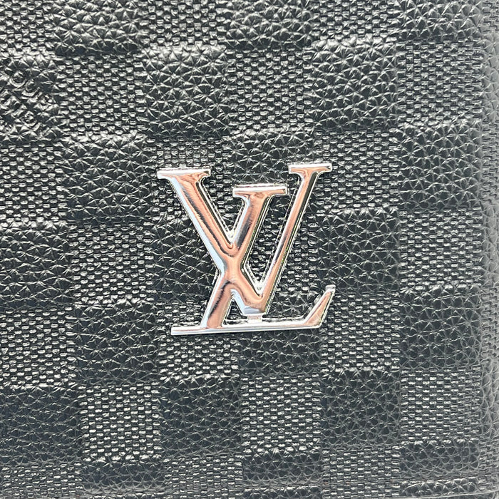 Luxury Louis Black Checkered Leather Handbag with Fingerprint Lock – Premium Business Tote