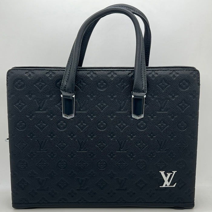 Luxury Louis Vuitton Black Monogram Leather Handbag with Fingerprint Lock – Executive Business Tote