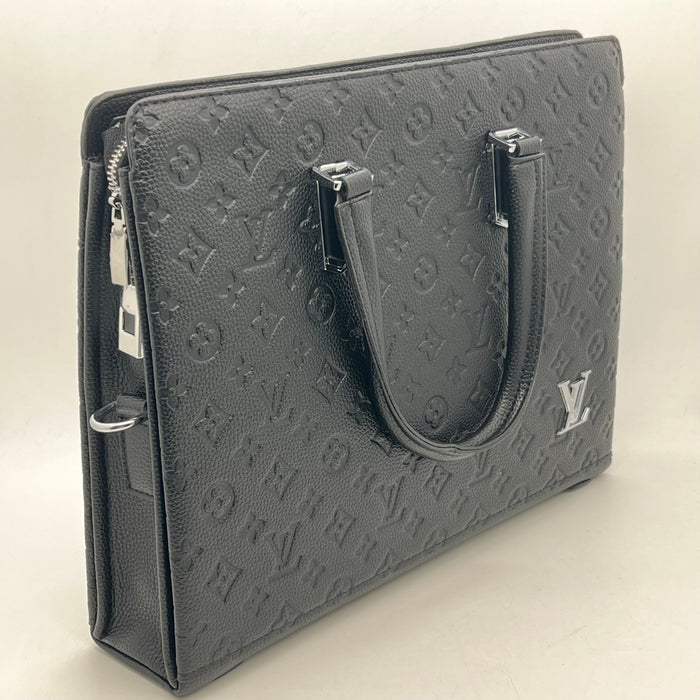 Luxury Louis Vuitton Black Monogram Leather Handbag with Fingerprint Lock – Executive Business Tote