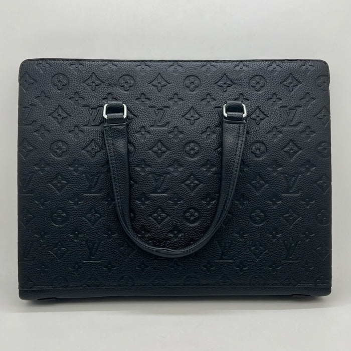 Luxury Louis Vuitton Black Monogram Leather Handbag with Fingerprint Lock – Executive Business Tote