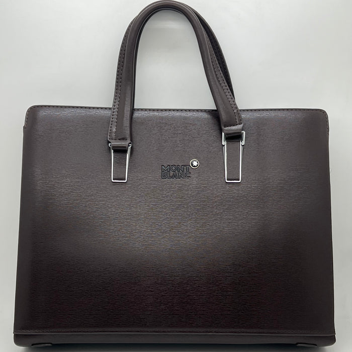 Luxury MontBlanc Smooth Leather Handbag with Fingerprint Lock – Premium Executive Tote (Black & Brown)