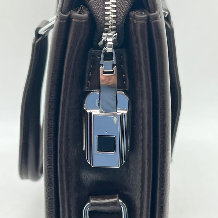 Luxury MontBlanc Smooth Leather Handbag with Fingerprint Lock – Premium Executive Tote (Black & Brown)
