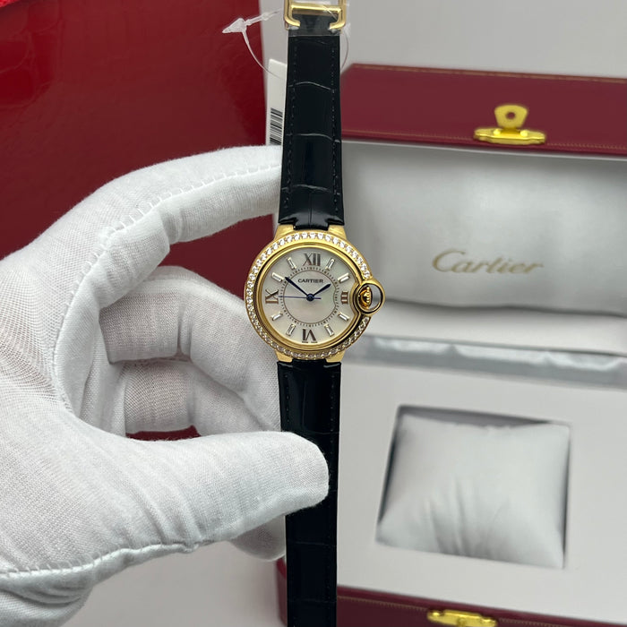 Cartier Ballon Bleu Style Diamond Bezel Gold Watch 33MM