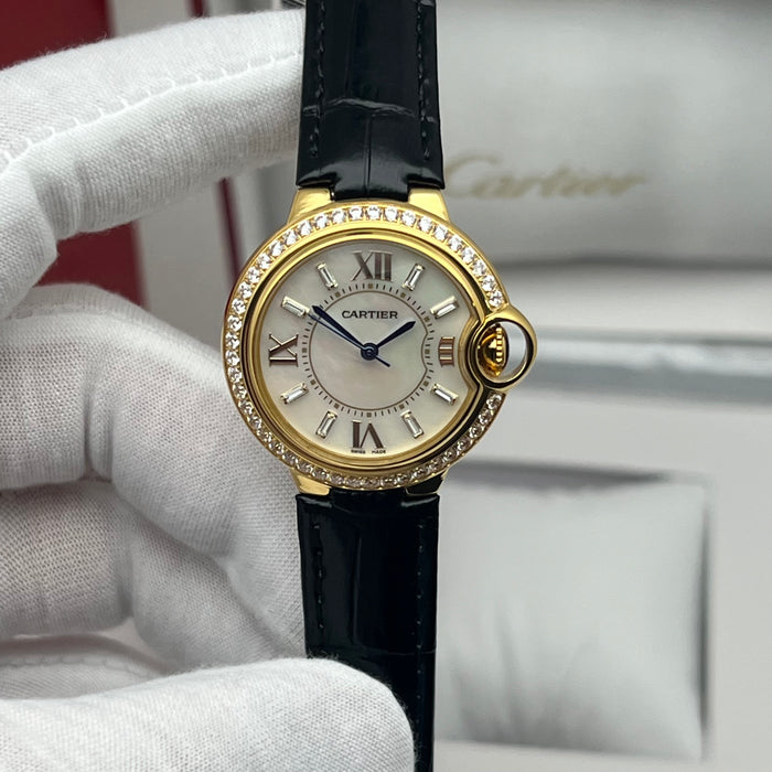 Cartier Ballon Bleu Style Diamond Bezel Gold Watch 33MM